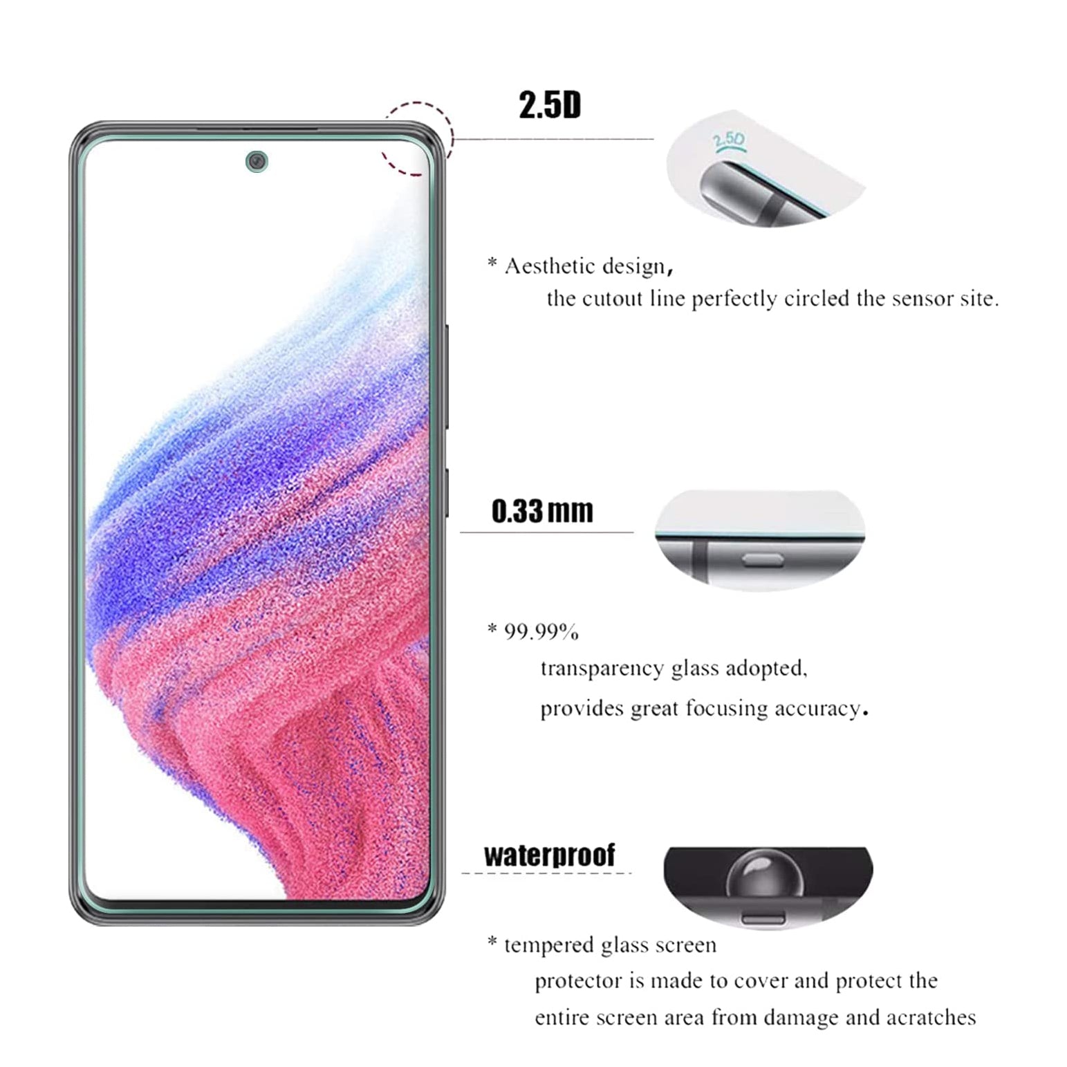 Screen Protector For Samsung Galaxy A53 5G Tempered Glass-www.firsthelptech.ie