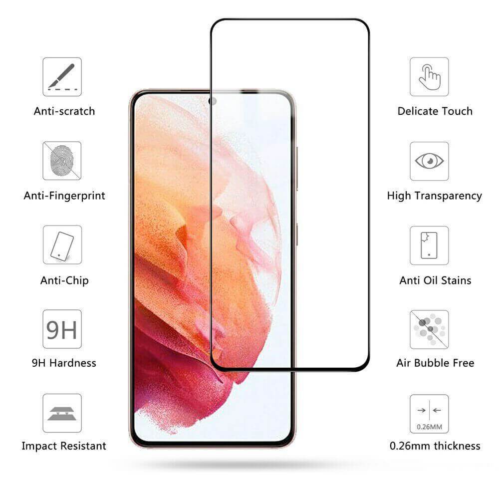 9D Full Coverage Screen Protector For Samsung Galaxy S21 Tempered Glass Black