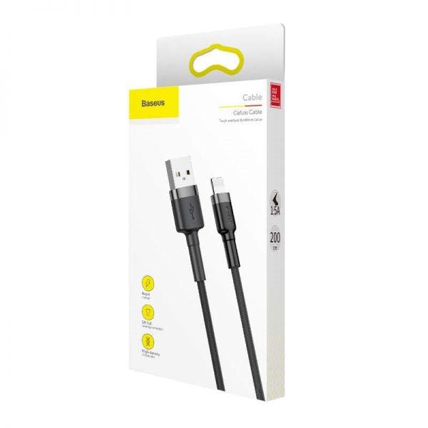Baseus CALKLF-CG1 Cafule Braded Lightning Cable 1.5A (L=2M) Grey+Black-www.firsthelptech.ie
