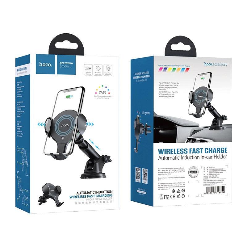 Hoco CA60 Aspiring Infrared Sensor Wireless Charging Car Holder (Black)-www.firsthelptech.ie