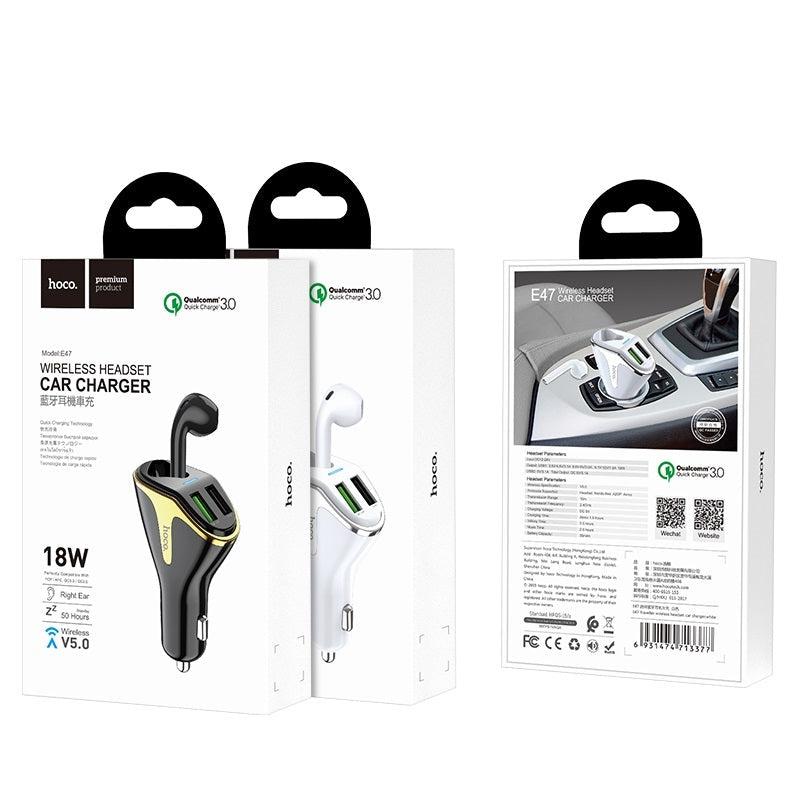 Hoco E47 Traveller Wireless Headset Car Charger Black-www.firsthelptech.ie