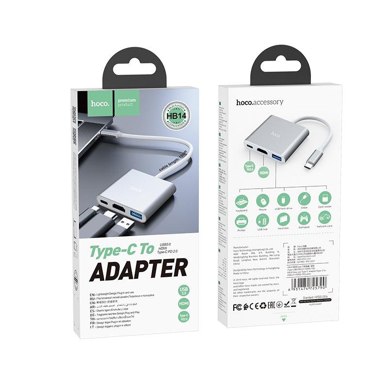 Hoco HB14 Easy Use Type-C to USB3.0+HDMI+PD Converter-www.firsthelptech.ie