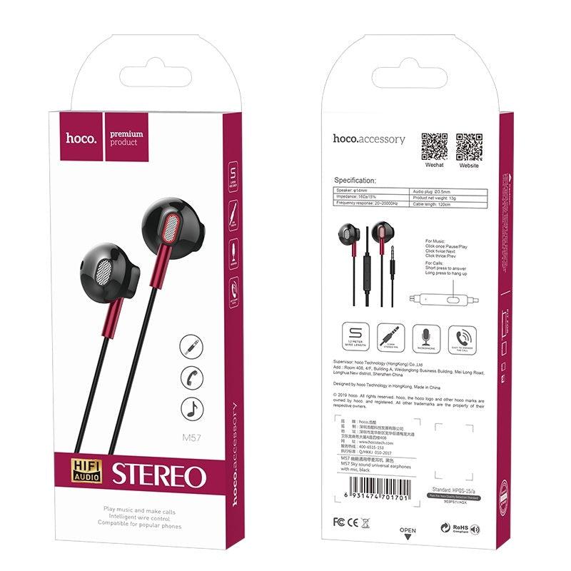 Hoco M57 Sky Sound Universal Earphone with Mic (Black)-www.firsthelptech.ie