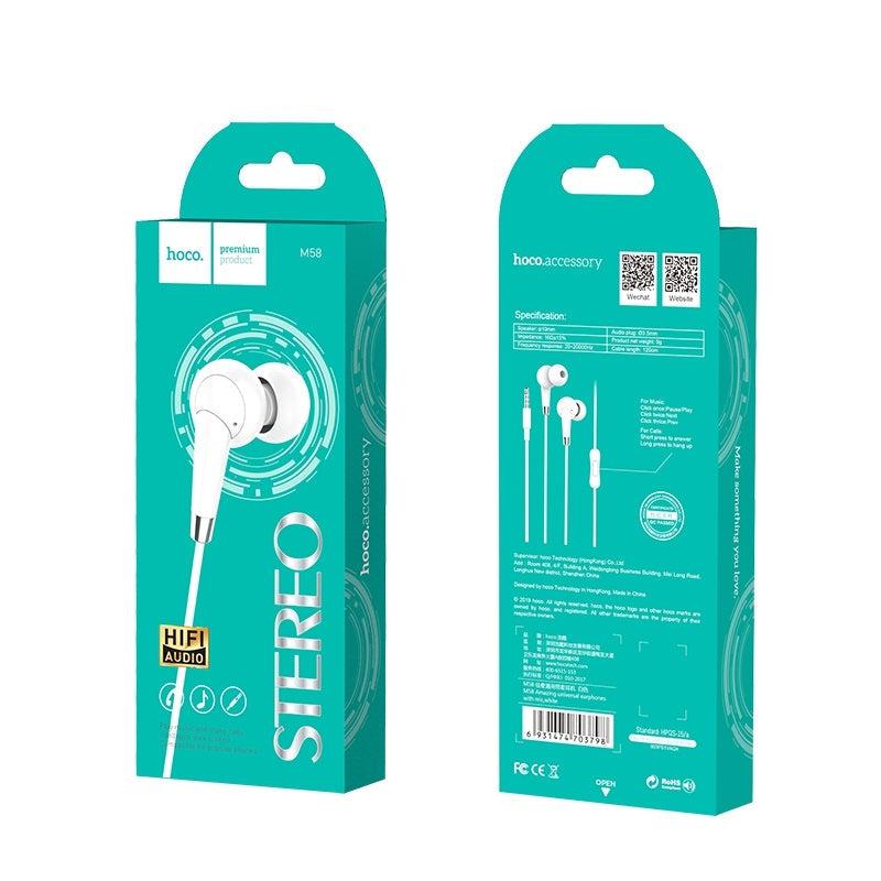 Hoco M58 Amazing Universal Earphone with Mic (White)-www.firsthelptech.ie
