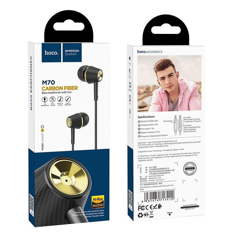 Hoco M70 Graceful Universal Earphone with Mic (Black)-www.firsthelptech.ie