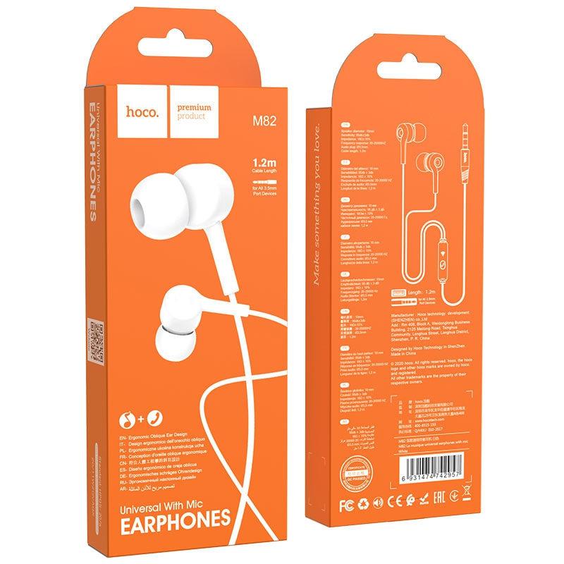 Hoco M82 La Musique Universal Wired Earphones With Microphone (White)-www.firsthelptech.ie