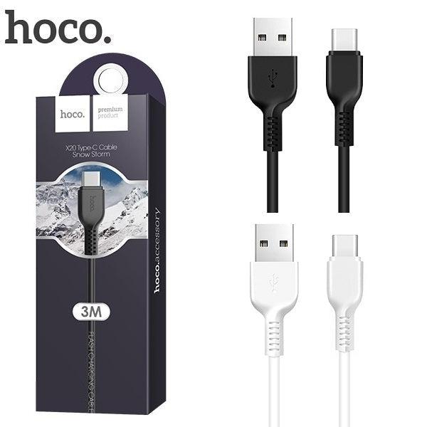 Hoco X20 Type-C Flash Charging Cable 3M (White)-www.firsthelptech.ie
