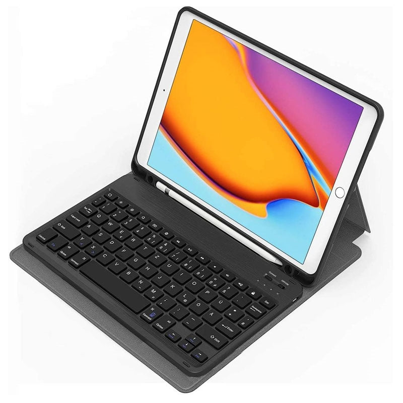 For Apple iPad 12.9'' 2020 / 2021 / 2018 Bluetooth Keyboard Leather Case - Black-www.firsthelptech.ie