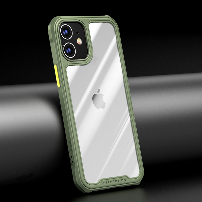 For Apple IPAKY iPhone 12 Mini (5.4") Hybrid Shockproof HD Transparent Dawn Case Green-www.firsthelptech.ie