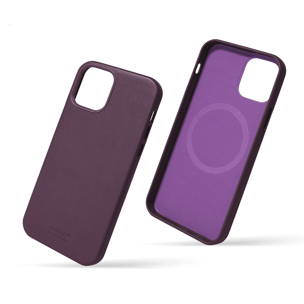 For Apple iPhone XR Aokus Magsafe Magnetic Leather Case Dark Cherry-www.firsthelptech.ie