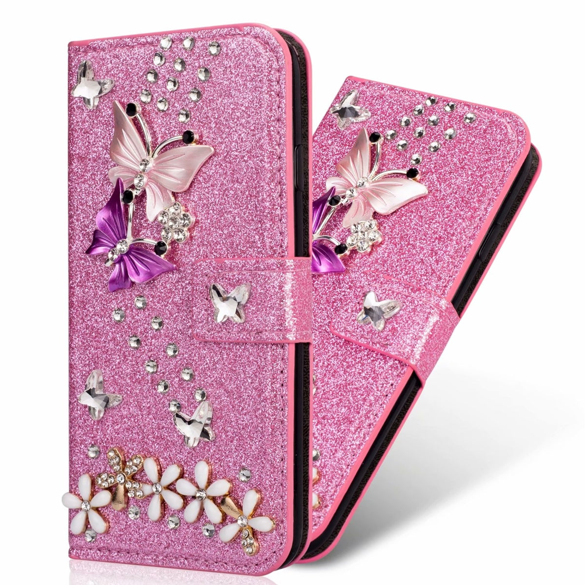 For Apple iPhone XS/X Butterfly Flower Painted Design Wallet Case Pink-www.firsthelptech.ie