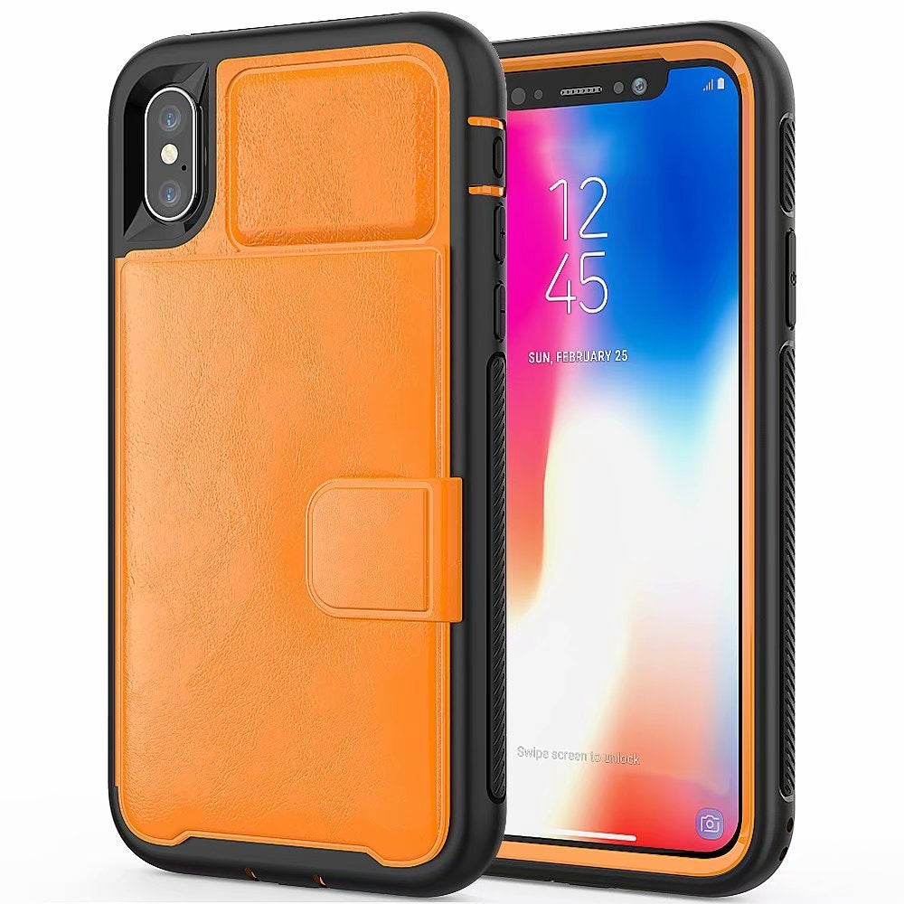 For Apple iPhone XS Max Magnetic Leather Card Holder Case Brown-www.firsthelptech.ie