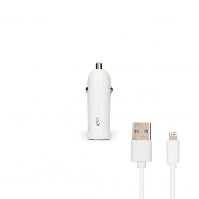 Ksix MFi Car Charger 1A With Lightning Cable White-www.firsthelptech.ie