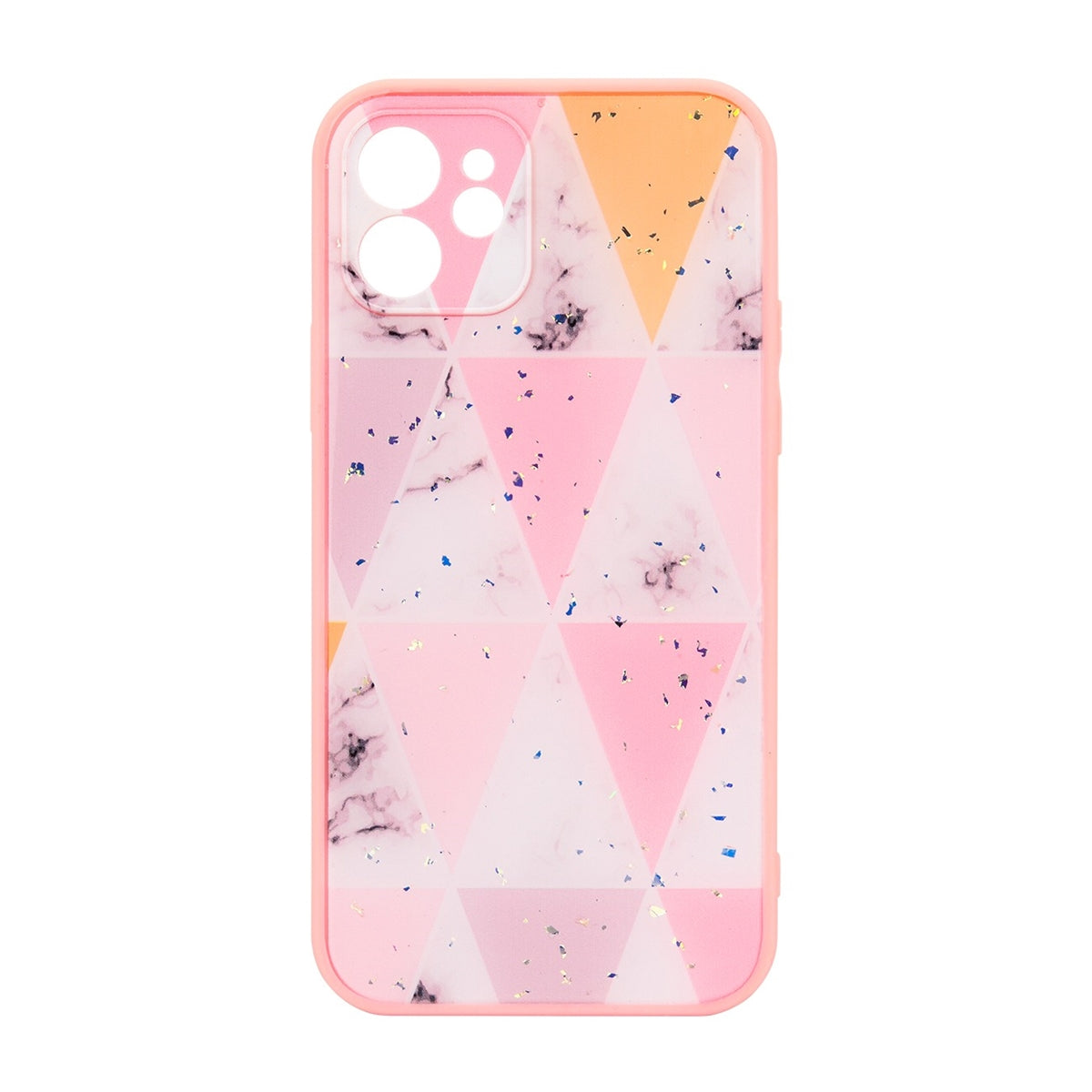 For Apple iPhone 12 Geomatric Pink Triangle Marble Case-www.firsthelptech.ie