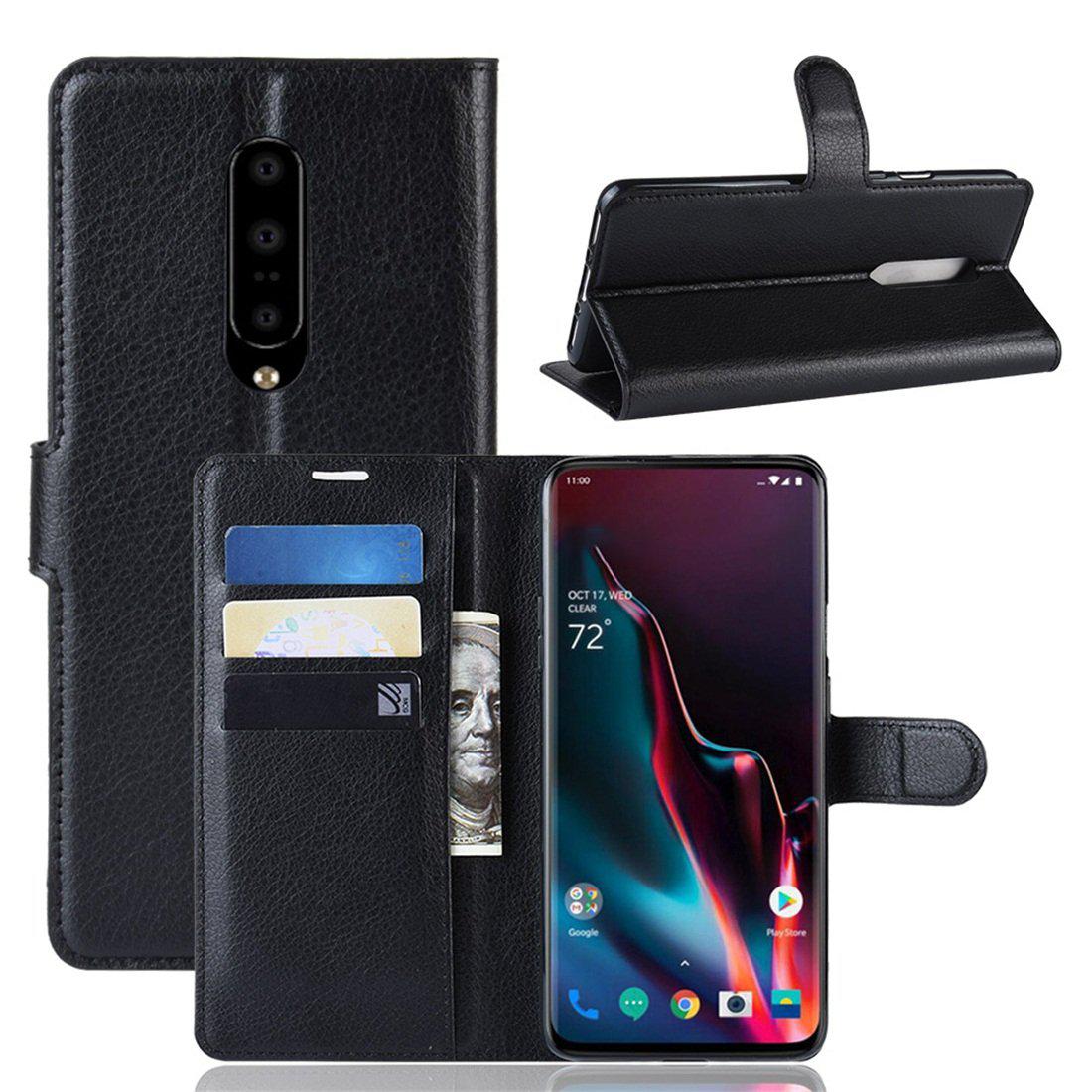 For OnePlus 7 Pro Wallet Case Cover PU Leather Holder Card Slots Black