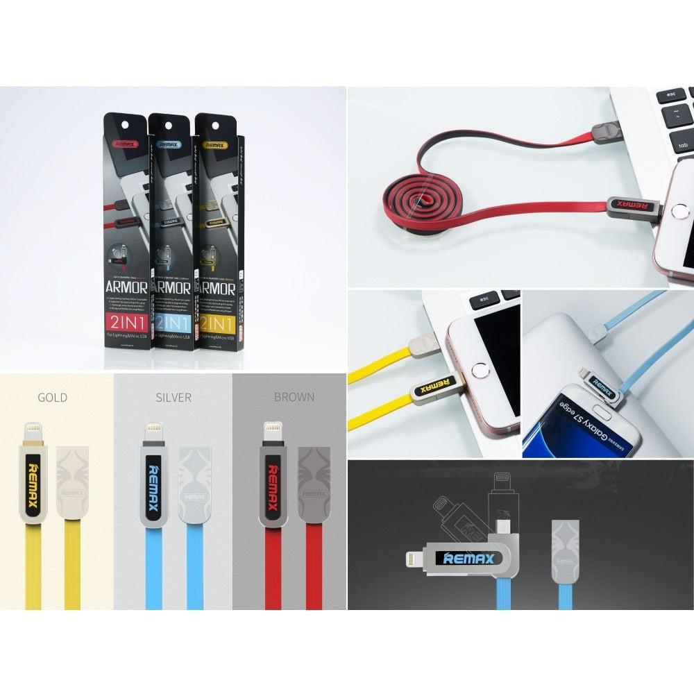 Remax RC-067t Armor Series 2 in 1 Micro and Lighting Cable Red-www.firsthelptech.ie