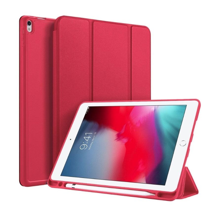 For Samsung Galaxy Tab S7+ (SM-T970) / S8+ (SM-X800) Tri Fold Pen Slot Wallet Case - Red-www.firsthelptech.ie