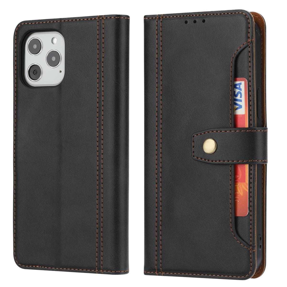 For Apple iPhone 13 Pro 6.1 Stitched Card Slots Premium Aokus Wallet Case Black-www.firsthelptech.ie