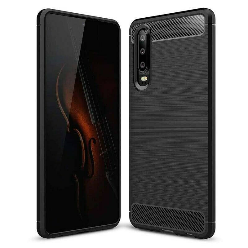 For Huawei P30 Carbon Fibre Design Case TPU Cover - Black