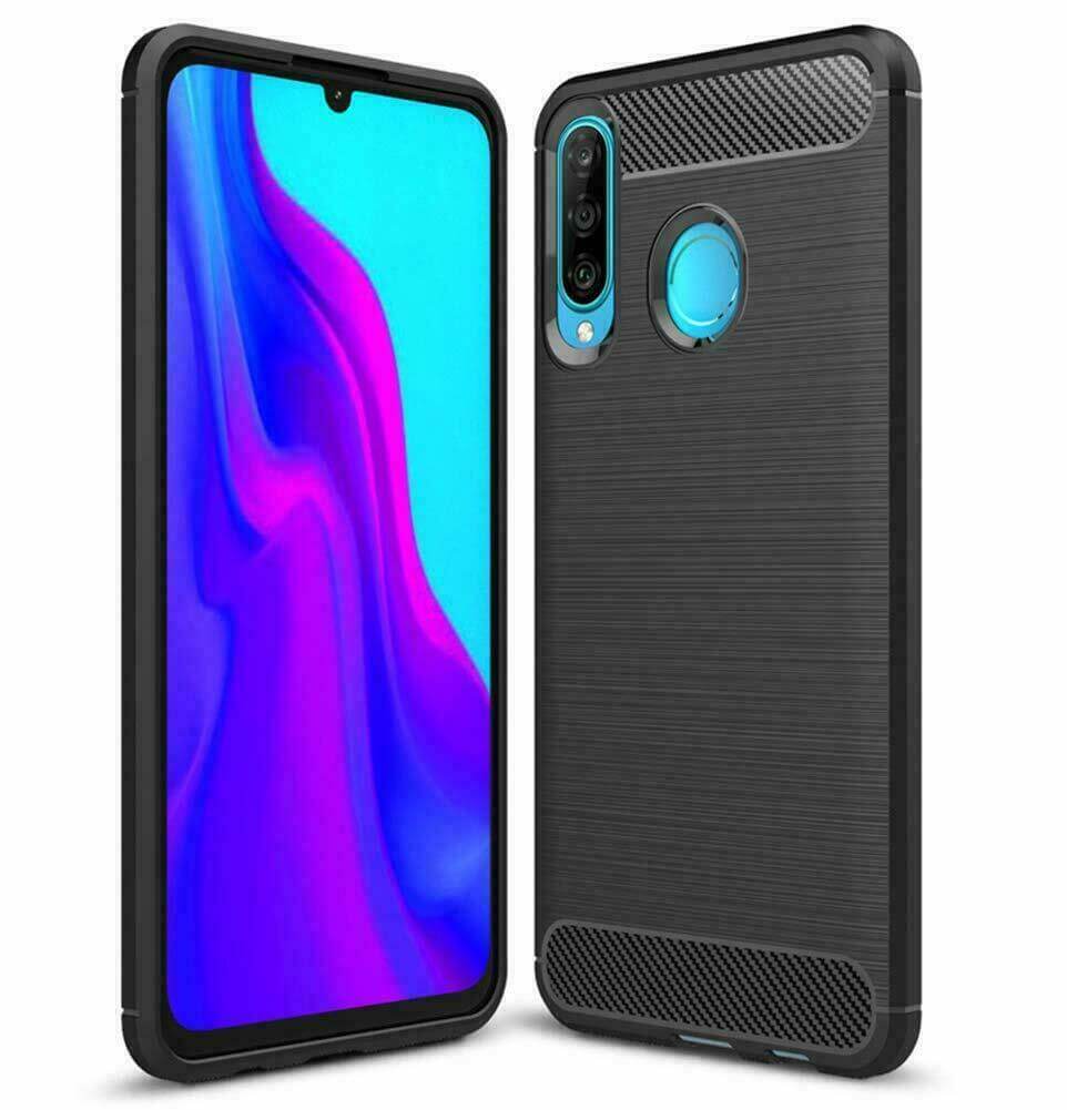 For Huawei P30 Lite Carbon Fibre Design Case TPU Cover - Black