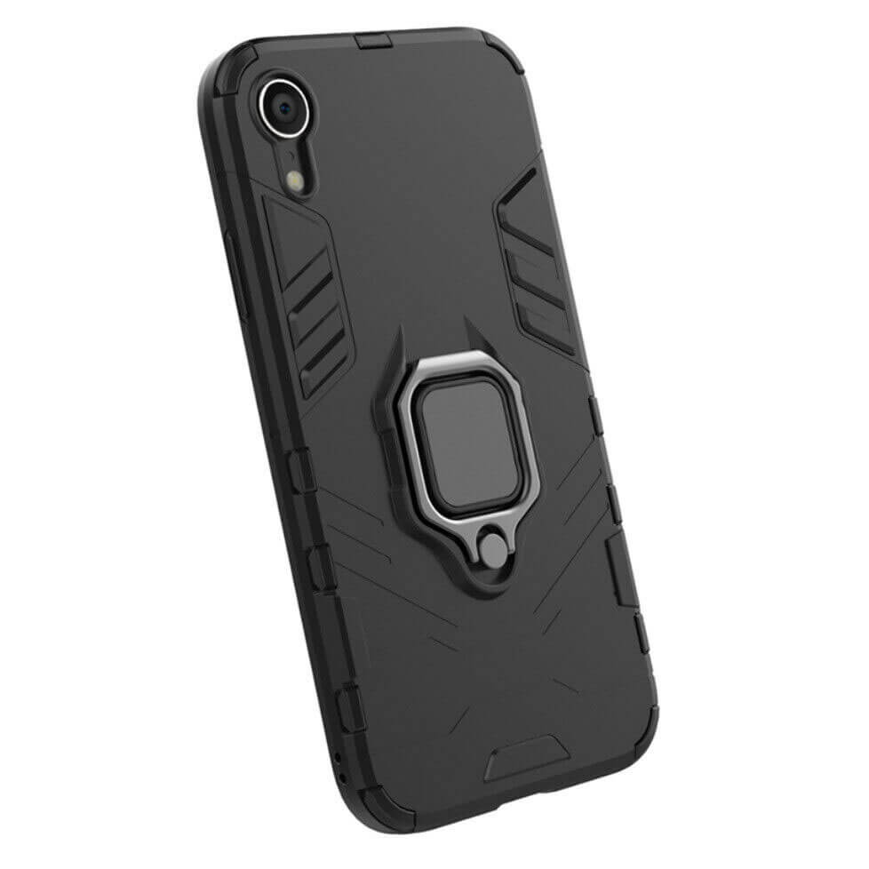 For Apple iPhone XR Luxury Armor Case Shockproof Cover Magnet Ring Holder - Black