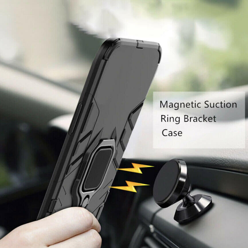 For Apple iPhone XR Luxury Armor Case Shockproof Cover Magnet Ring Holder - Black