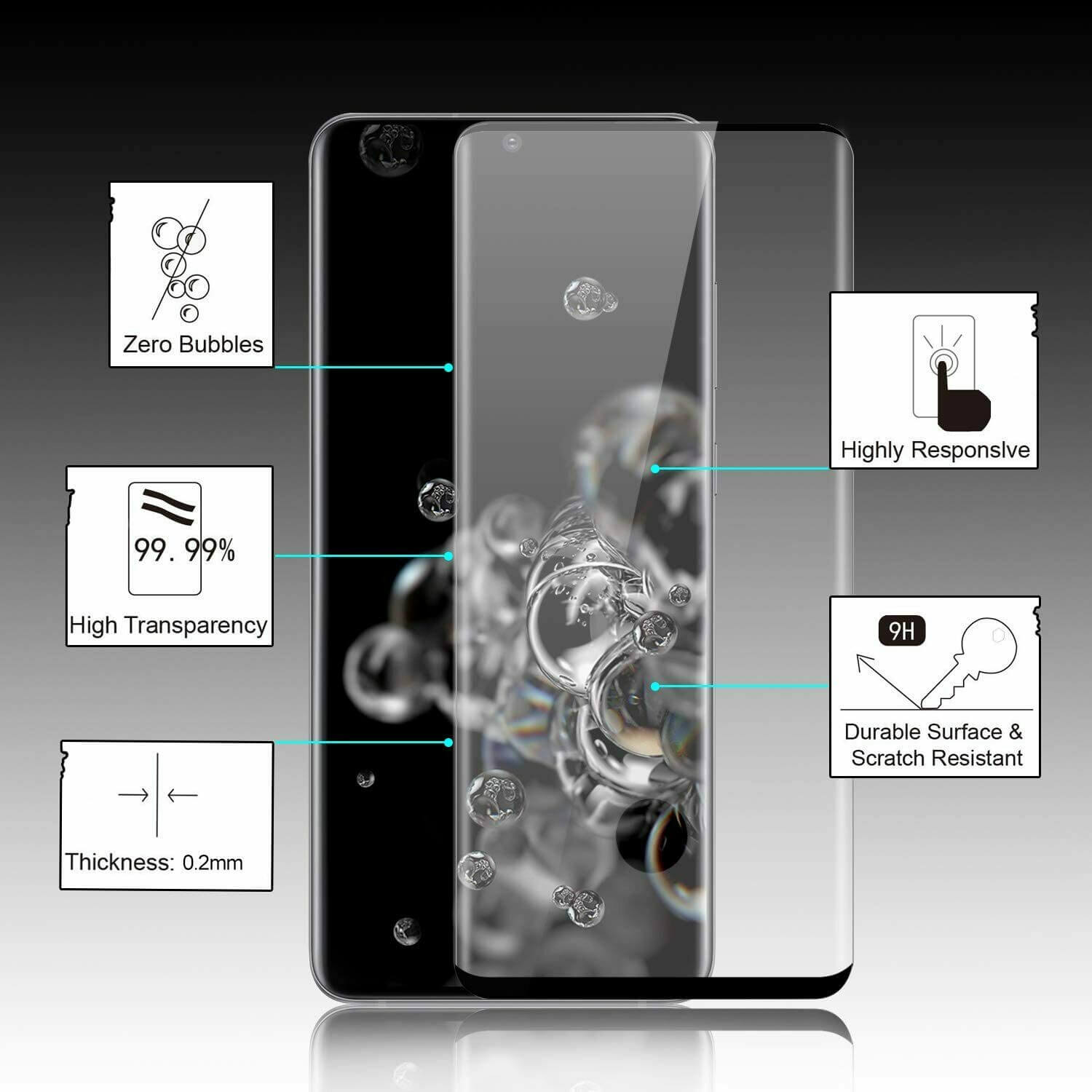 For Samsung Galaxy S20 Ultra & S20 Ultra 5G Full Coverage 9D Tempered Glass