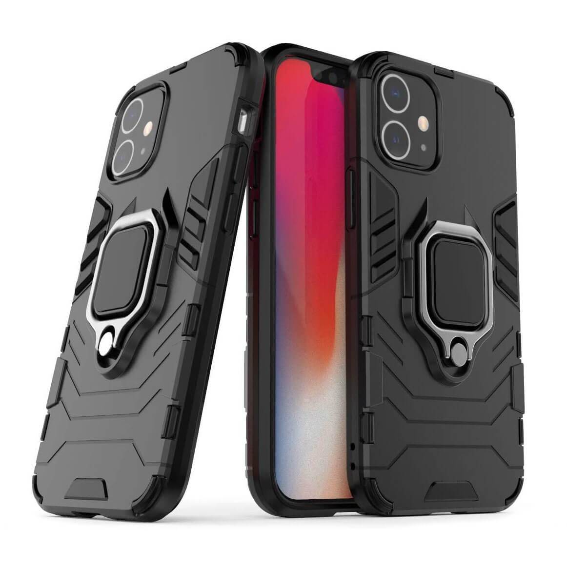 Luxury Hybrid Case For Apple iPhone 12 Mini Shockproof Cover Magnet Ring Holder - Black