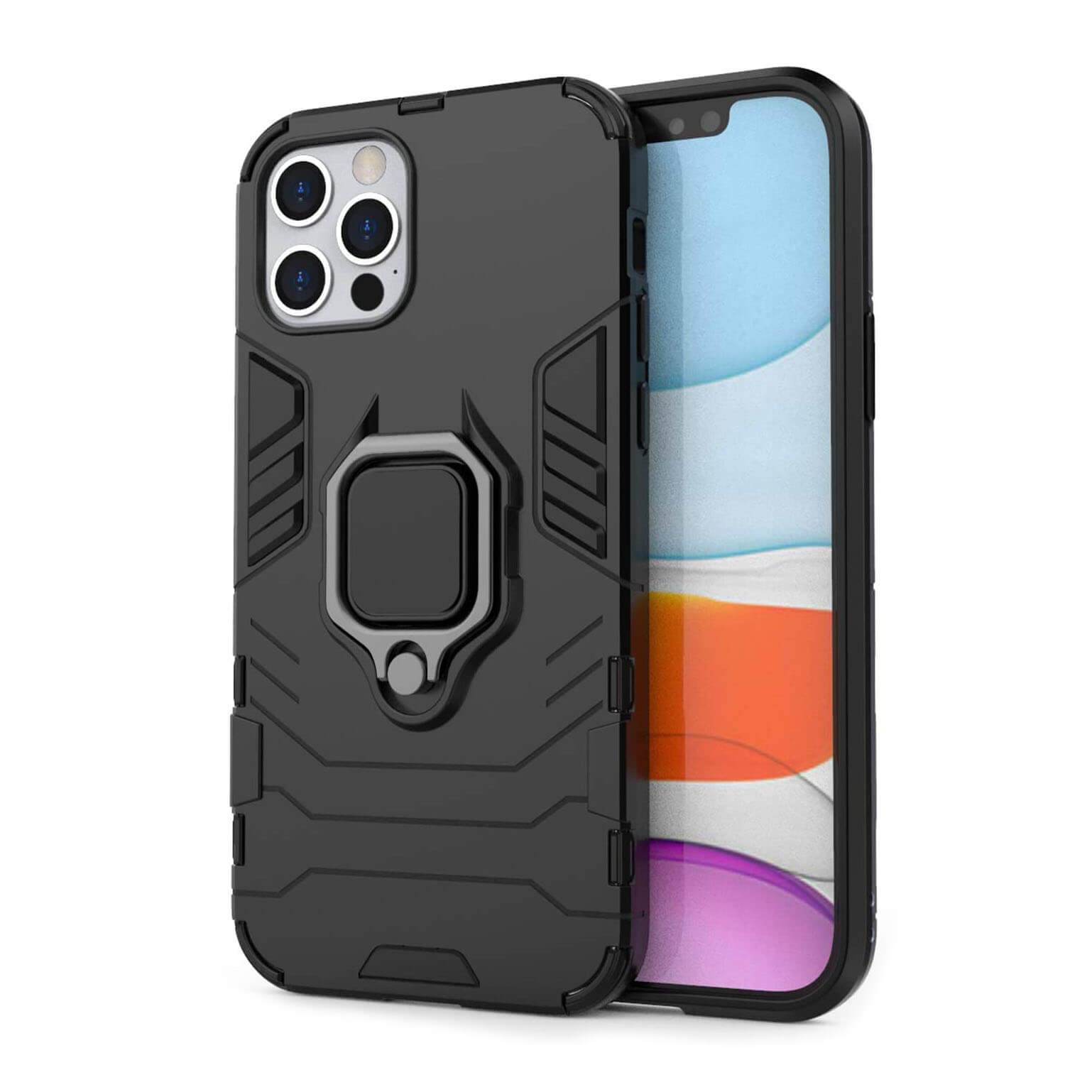 Luxury Hybrid Case For Apple iPhone 12 Pro Max Shockproof Cover Magnet Ring Holder - Black
