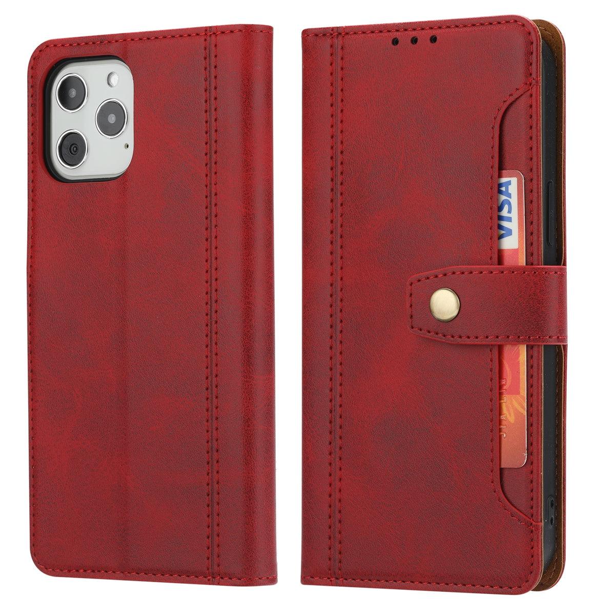 For Apple iPhone 13 Pro Max Stitched Card Slots Premium Aokus Wallet Case Red-www.firsthelptech.ie