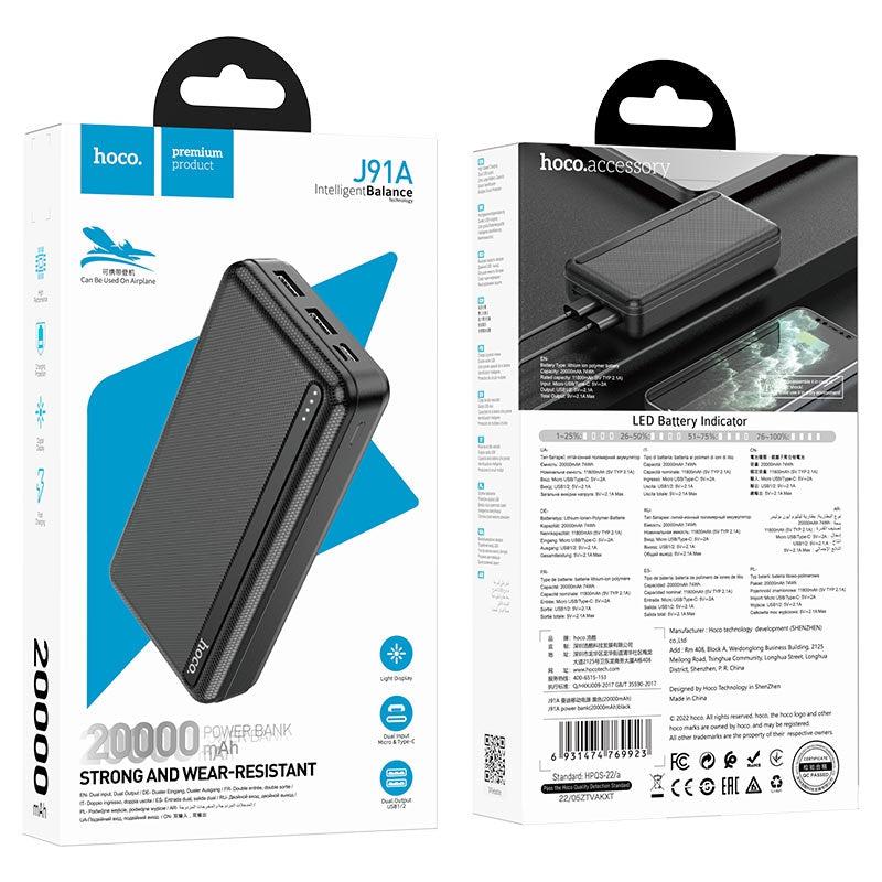 Hoco J91A Dual USB Flame Retardant Shell Power Bank 20000mAh - Black-www.firsthelptech.ie
