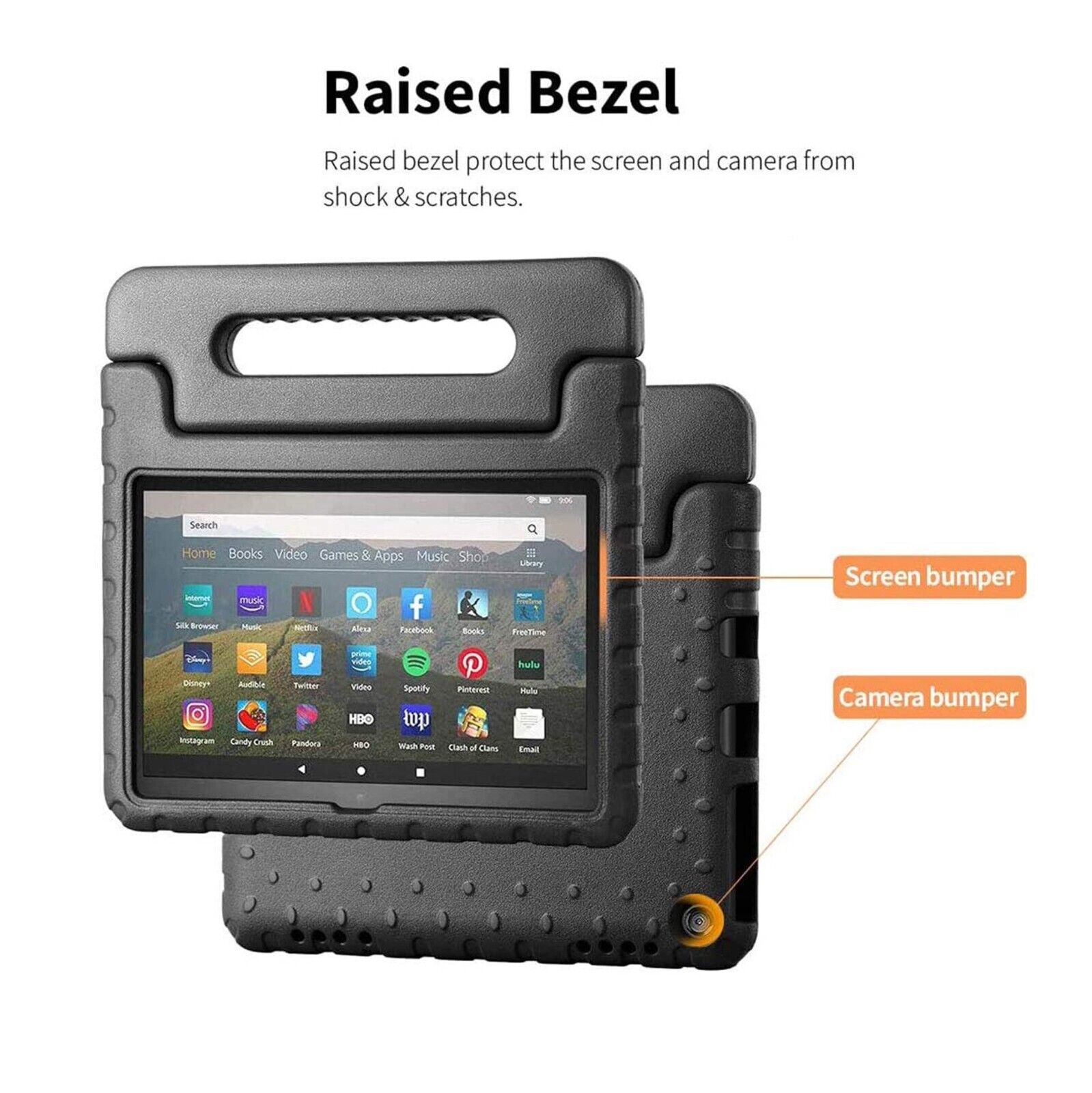 For Amazon Fire HD 8 Plus 2020 Kids Case Shockproof Cover With Stand - Black