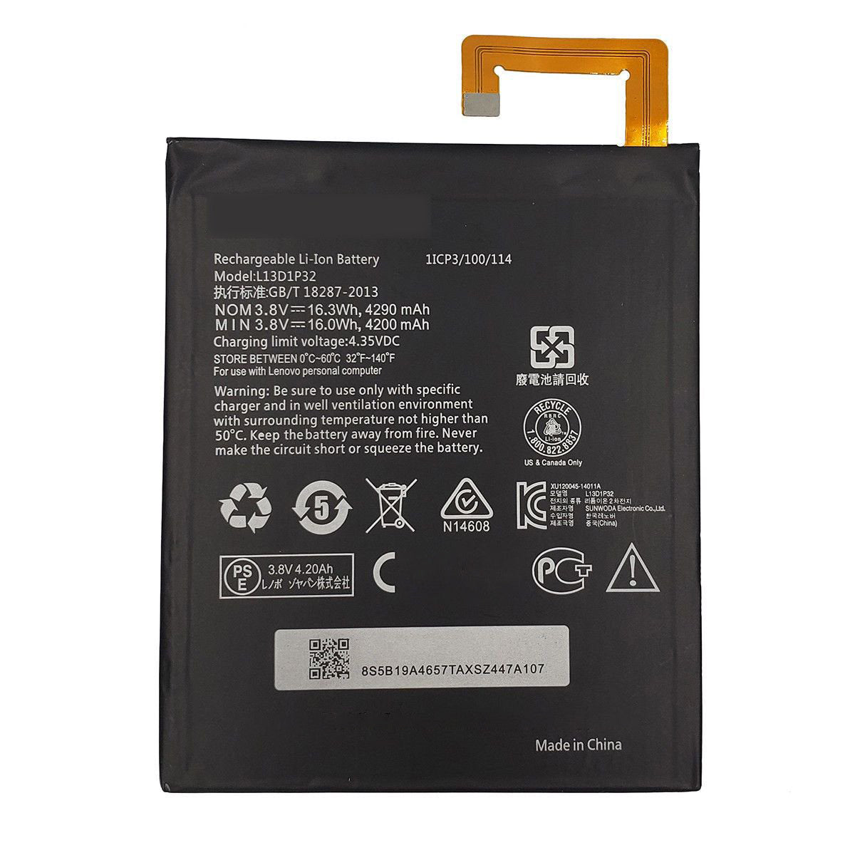 Replacement Battery For Lenovo IdeaTab A8-50 A5500 - L13D1P32