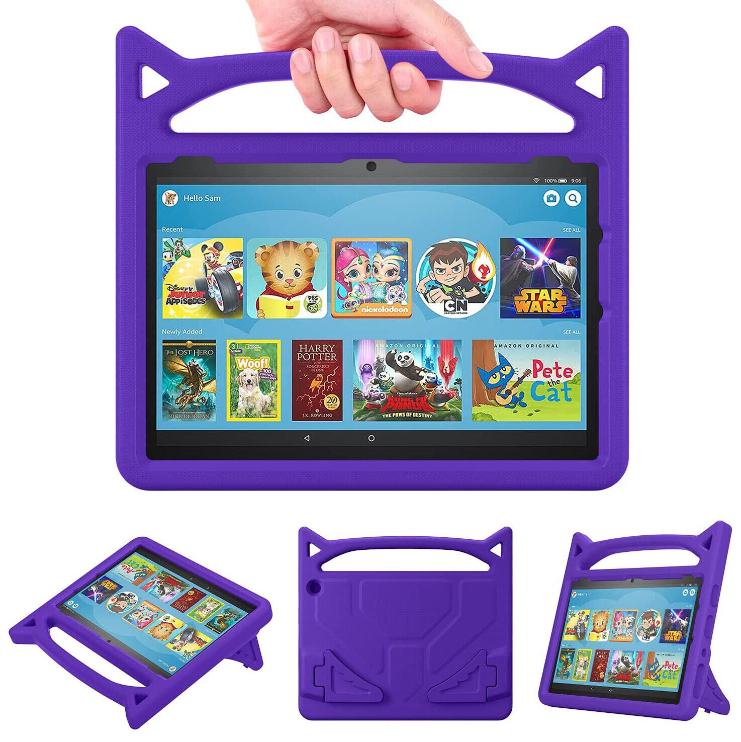 For Amazon Fire HD 10 2021 11th Gen Kids Case Shockproof Cover With Stand - Purple