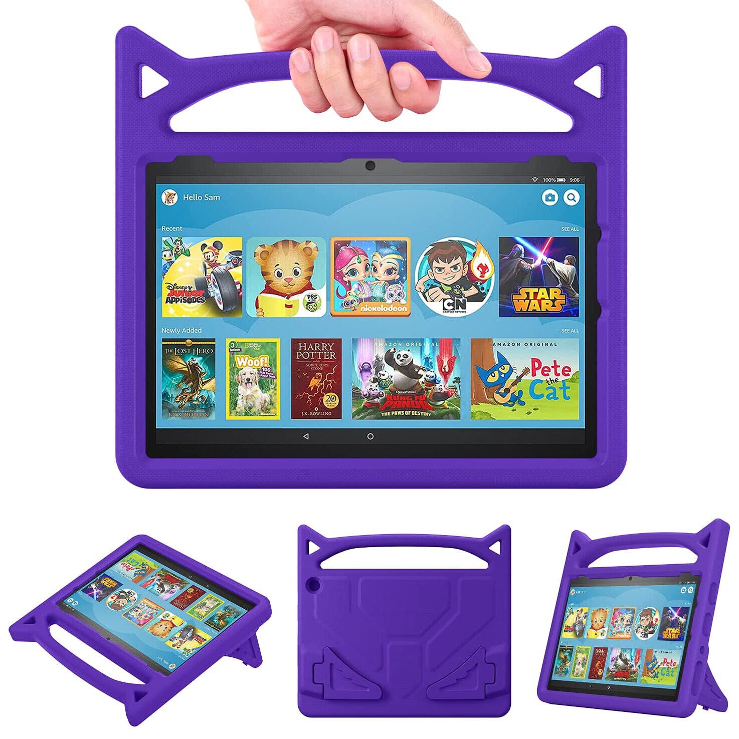 For Amazon Fire HD 10 2021 11th Gen Kids Case Shockproof Cover With Stand - Purple-www.firsthelptech.ie