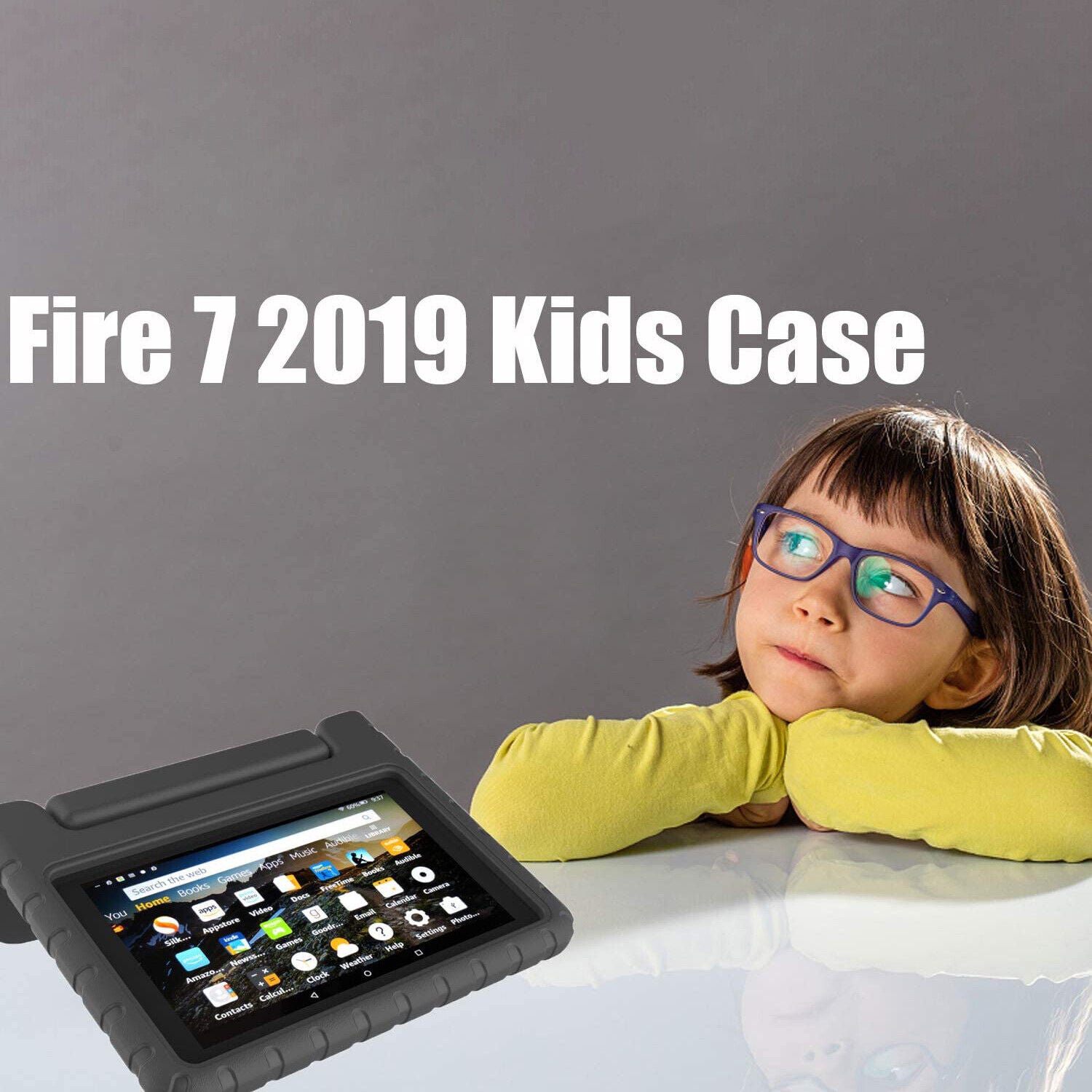 For Amazon Fire 7 2019 Kids Case Shockproof Cover With Stand - Black-www.firsthelptech.ie