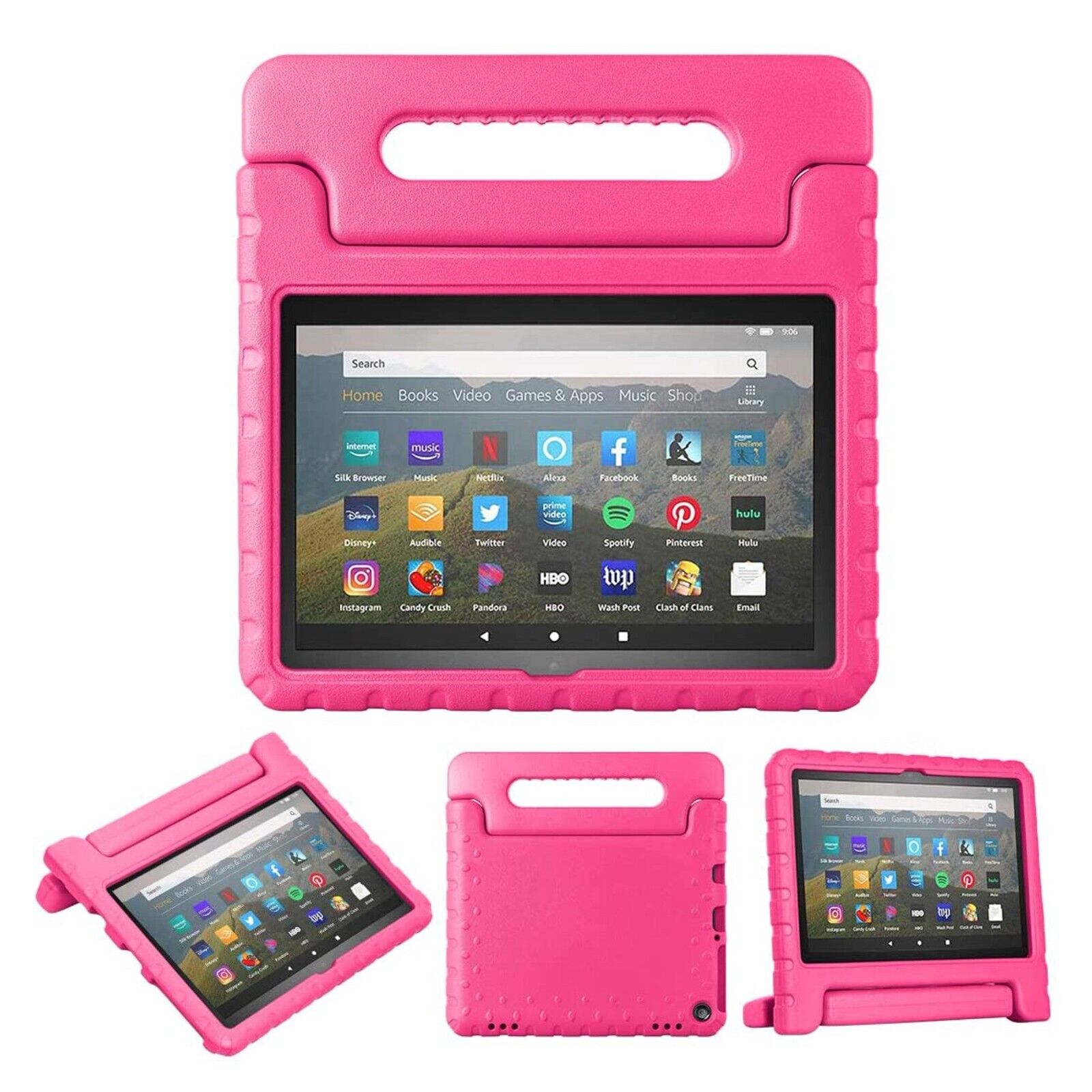 For Amazon Fire HD 8 Plus 2020 Kids Case Shockproof Cover With Stand - Pink