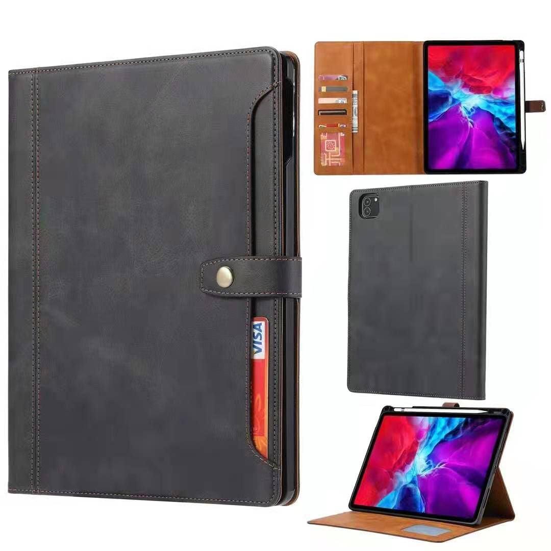 For Samsung Galaxy Tab S7 FE (SM-T736)/S7 Plus (SM-T970) Premium Stitched Wallet Case - Black-www.firsthelptech.ie