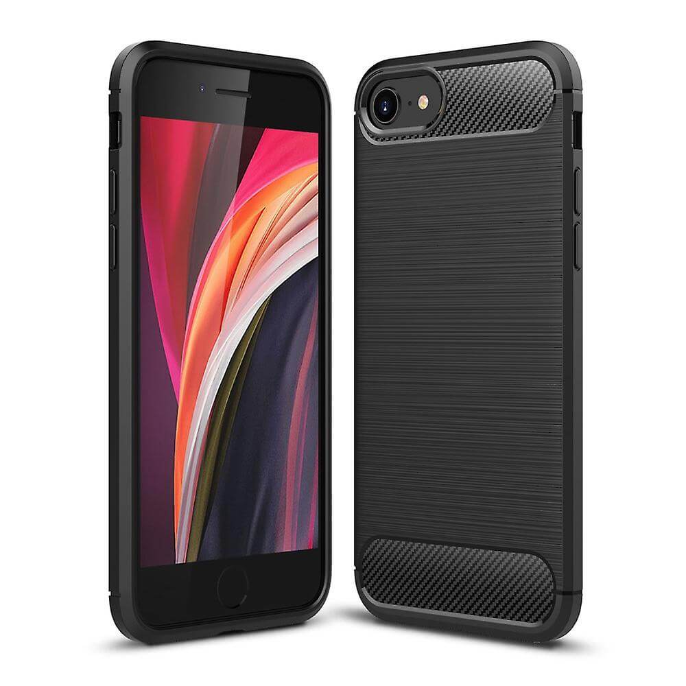 TPU Phone Cover For Apple iPhone SE 2020 Carbon Fiber Case Black