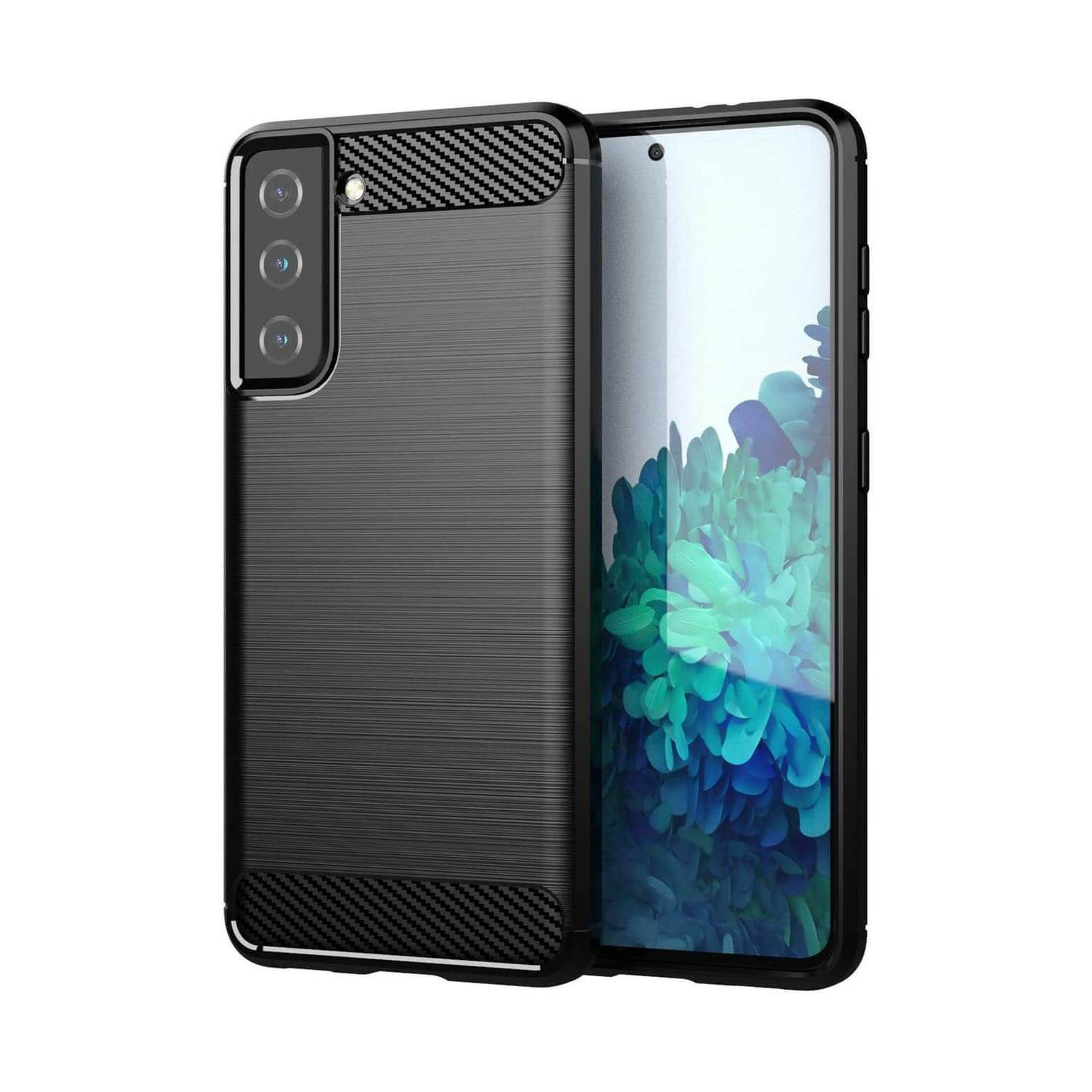 TPU Phone Cover For Samsung Galaxy S21 Carbon Fiber Case Black