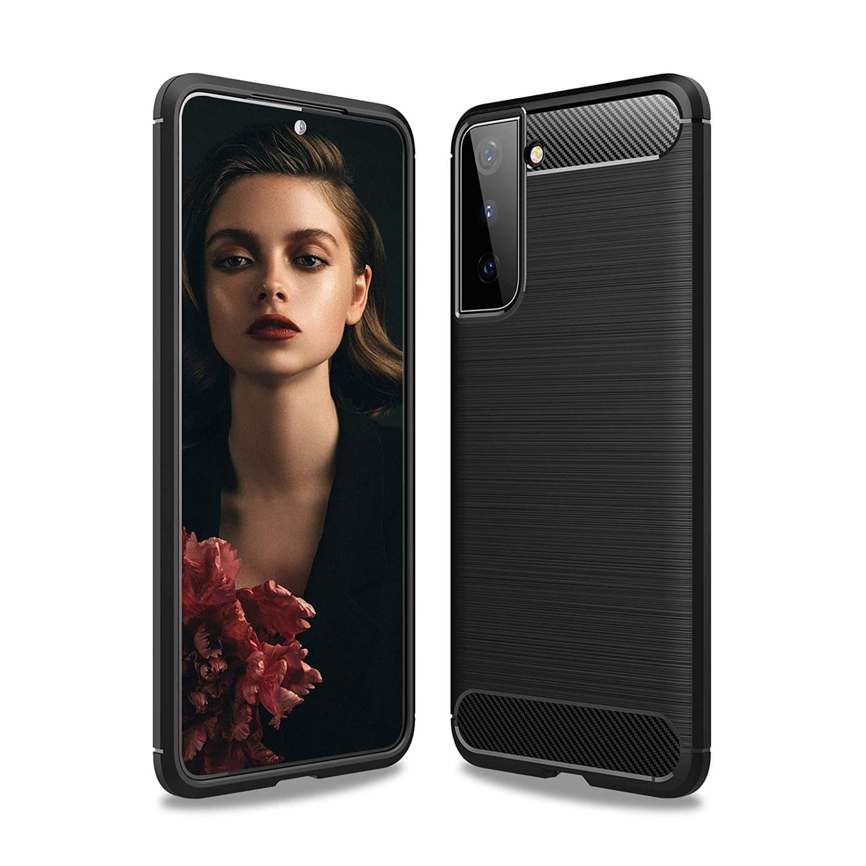 TPU Phone Cover For Samsung Galaxy S21 Plus Carbon Fiber Case Black