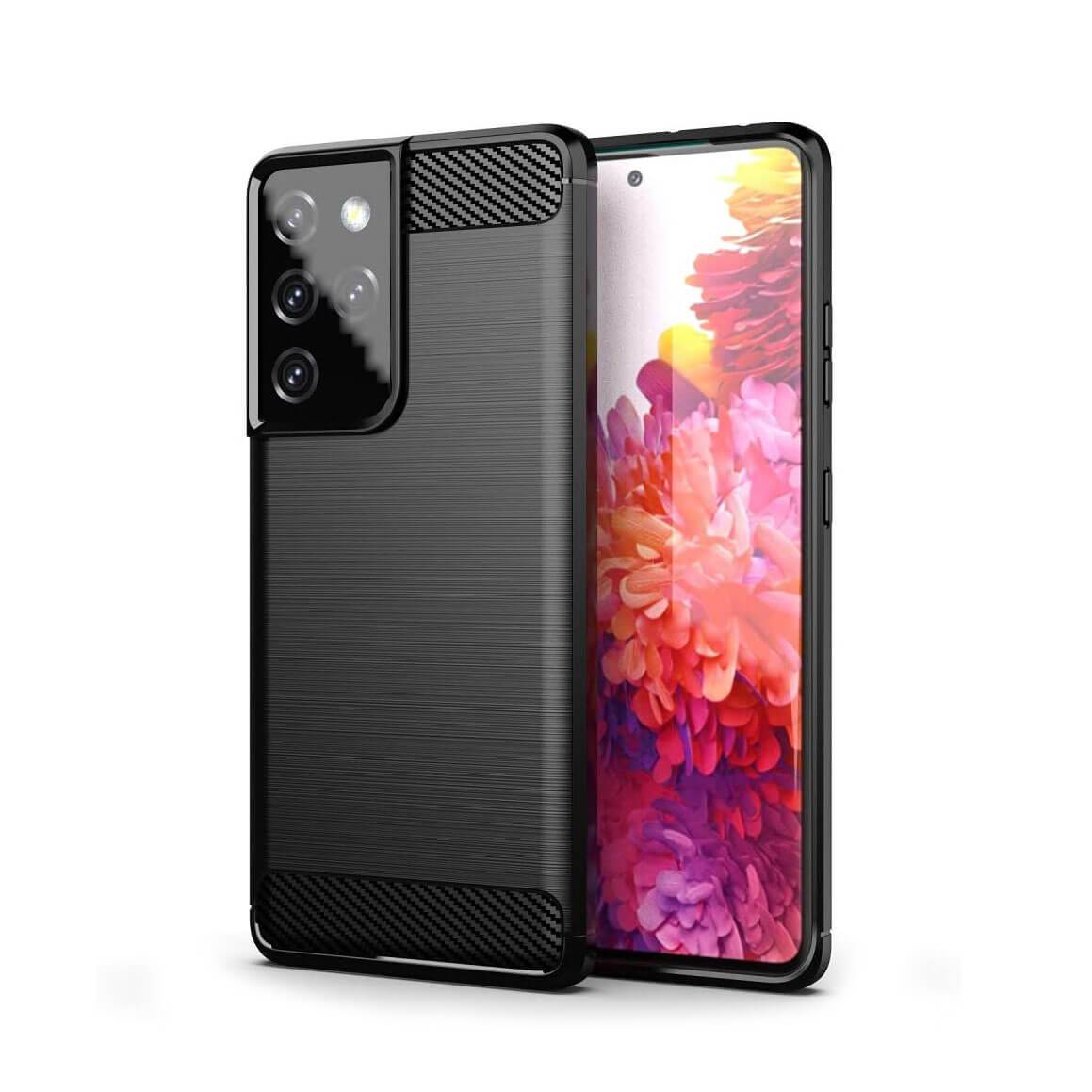 TPU Phone Cover For Samsung Galaxy S21 Ultra Carbon Fiber Case Black
