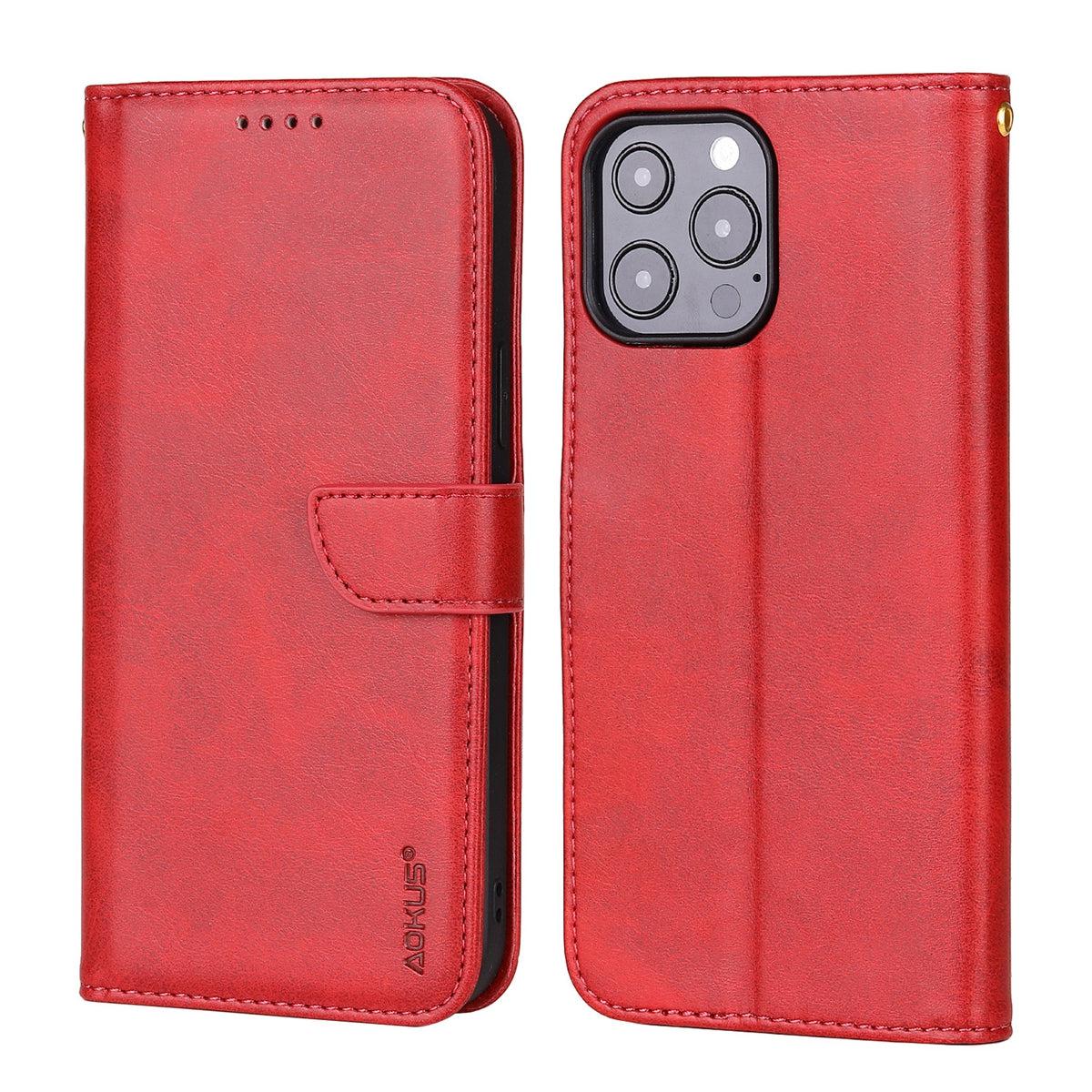 For Apple iPhone 13 Pro (6.1") Premium Aokus Wallet Case Red-www.firsthelptech.ie