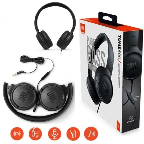 JBL Tune 500 PureBass Wired Headphones Black-www.firsthelptech.ie