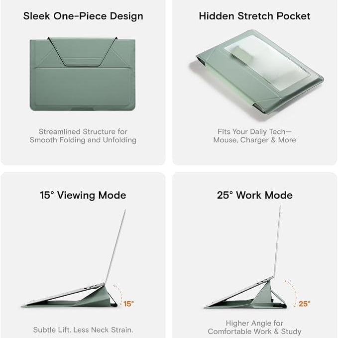 MOFT Carry Sleeve With Built-In Invisible Stand & Storage 14'' Seafoam