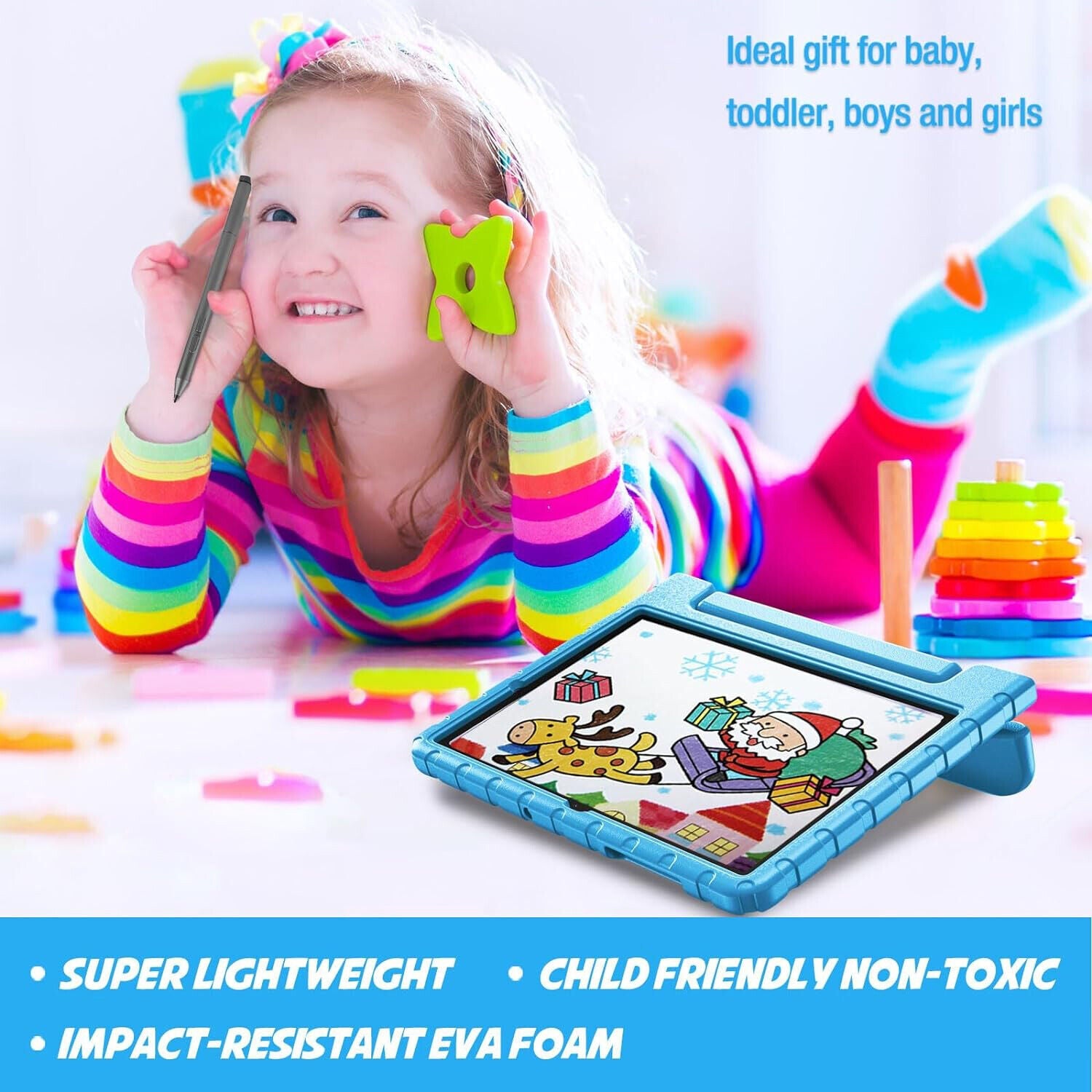 For Xiaomi Redmi Pad SE Kids Case Shockproof Cover With Stand - Blue-www.firsthelptech.ie