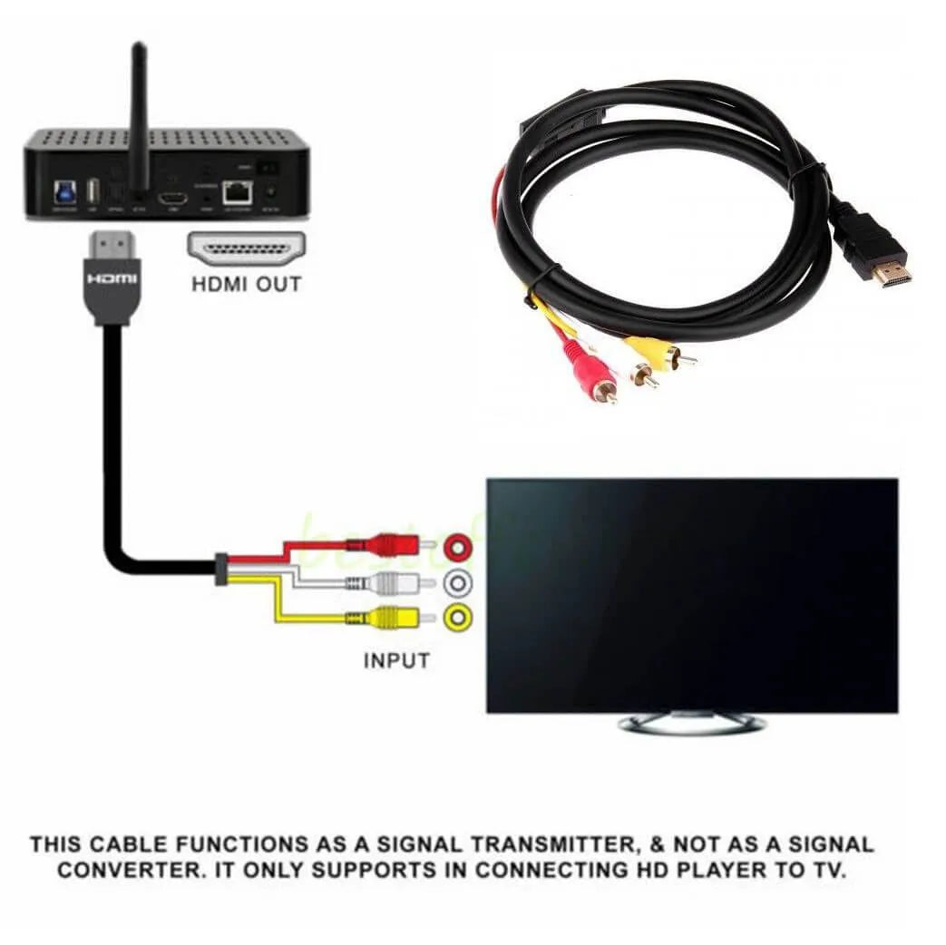 1.3m HDMI Male to 3 RCA Video Audio Converter Component AV Adapter Cable HDTV