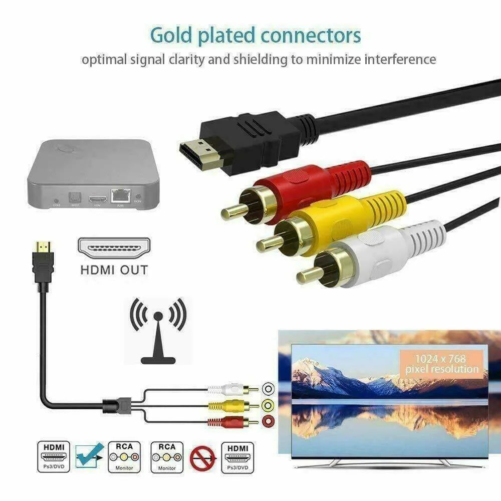 1.3m HDMI Male to 3 RCA Video Audio Converter Component AV Adapter Cable HDTV