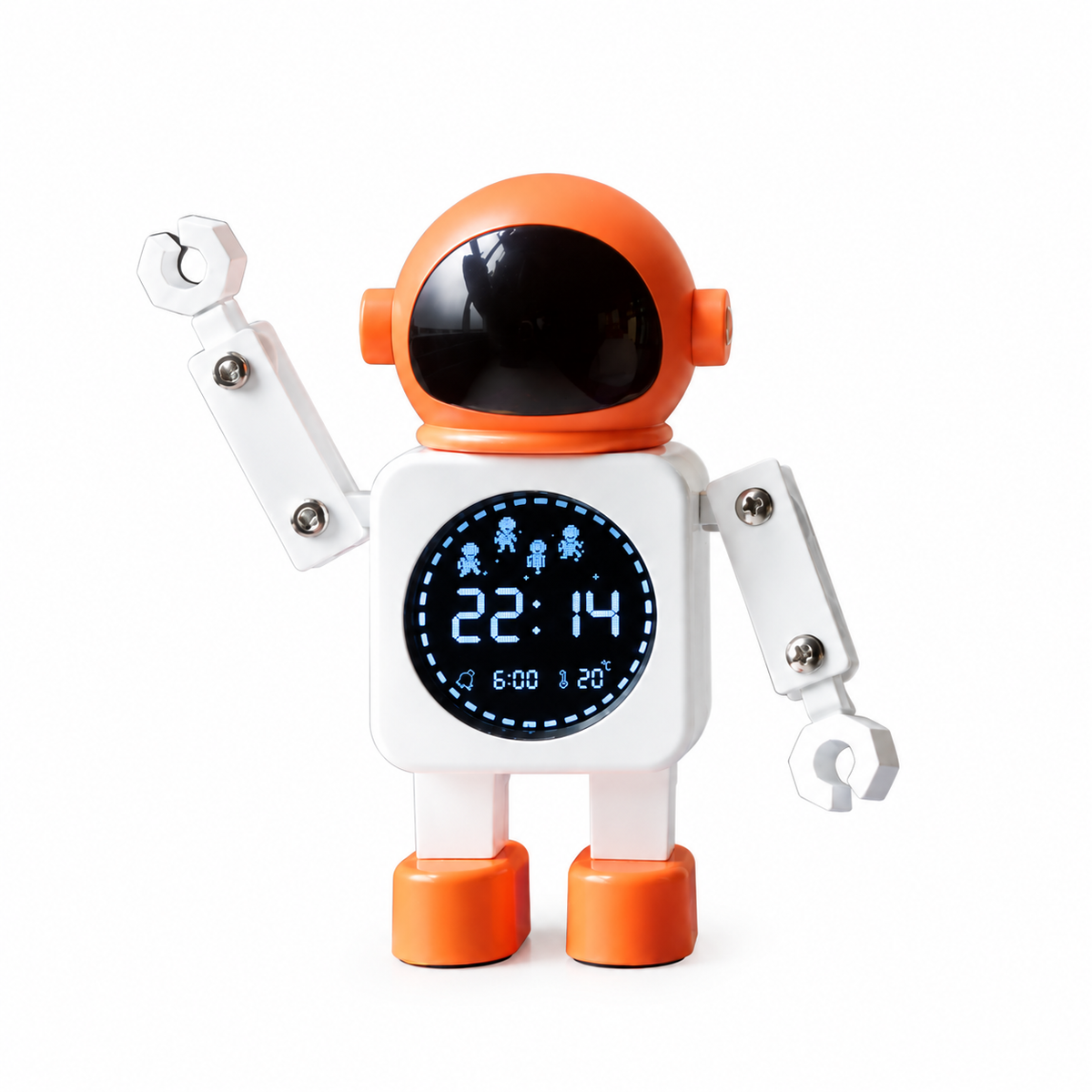 Astronaute Kids Bedside Alarm Clock Battery Powered Orange