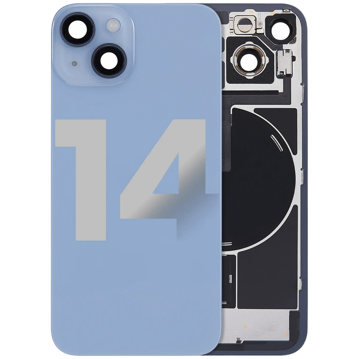For iPhone 14 Back Glass With MagSafe Magnet, NFC & Flashlight Flex Pulled - Grade B - Blue